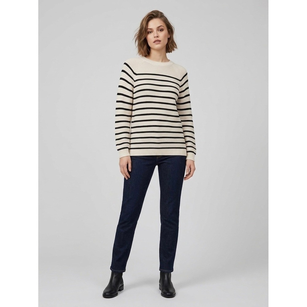 Weekend Max Mara Striped Knit Sweater Cream Navy Blue Raglan Crew Neck Womens